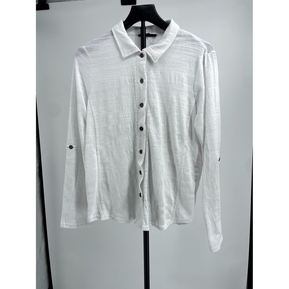 Jane + Delancey Shirt Womens M White Crinkle Textured Roll Tab Sleeve Button Up